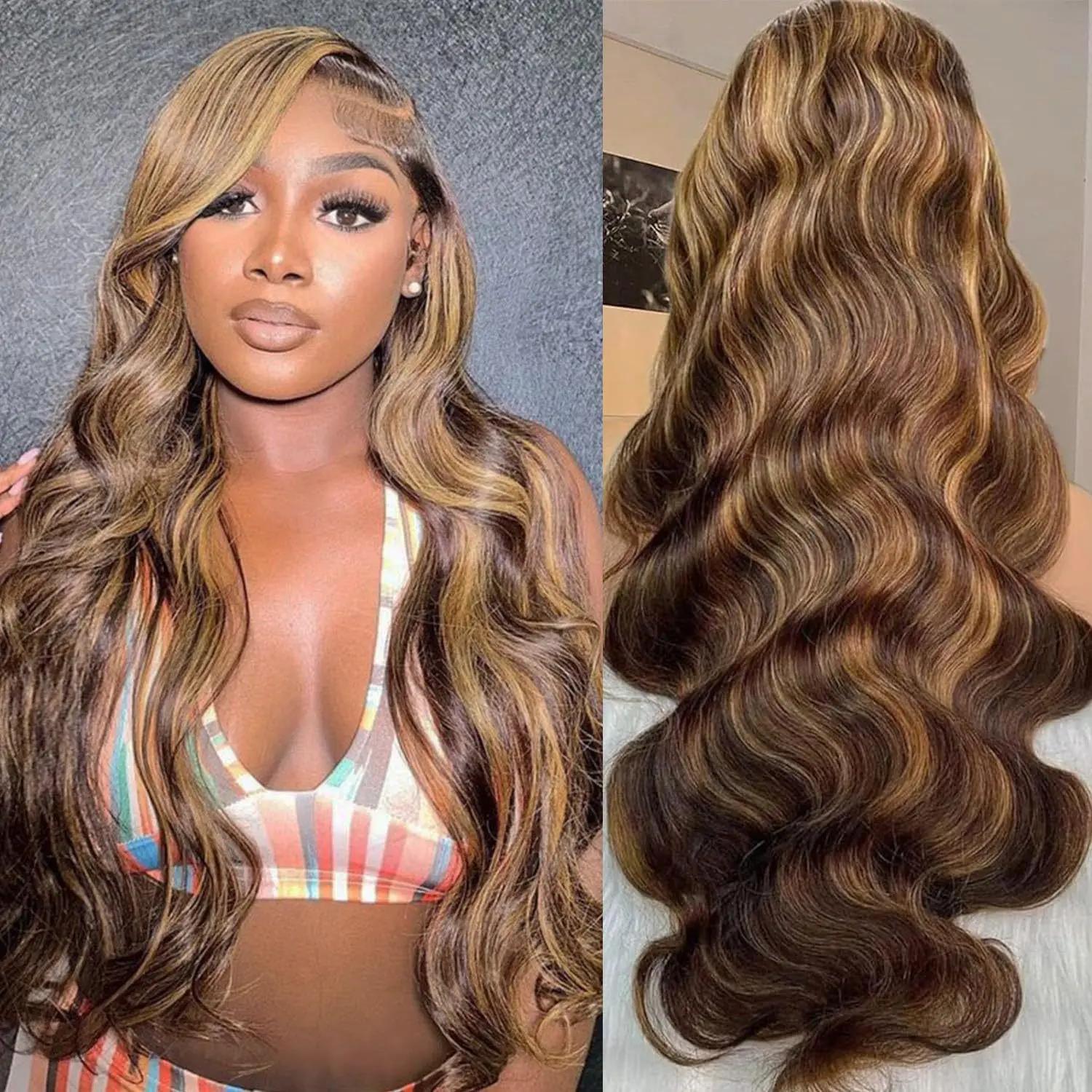Brown high-gloss synthetic front lace wig high-gloss..